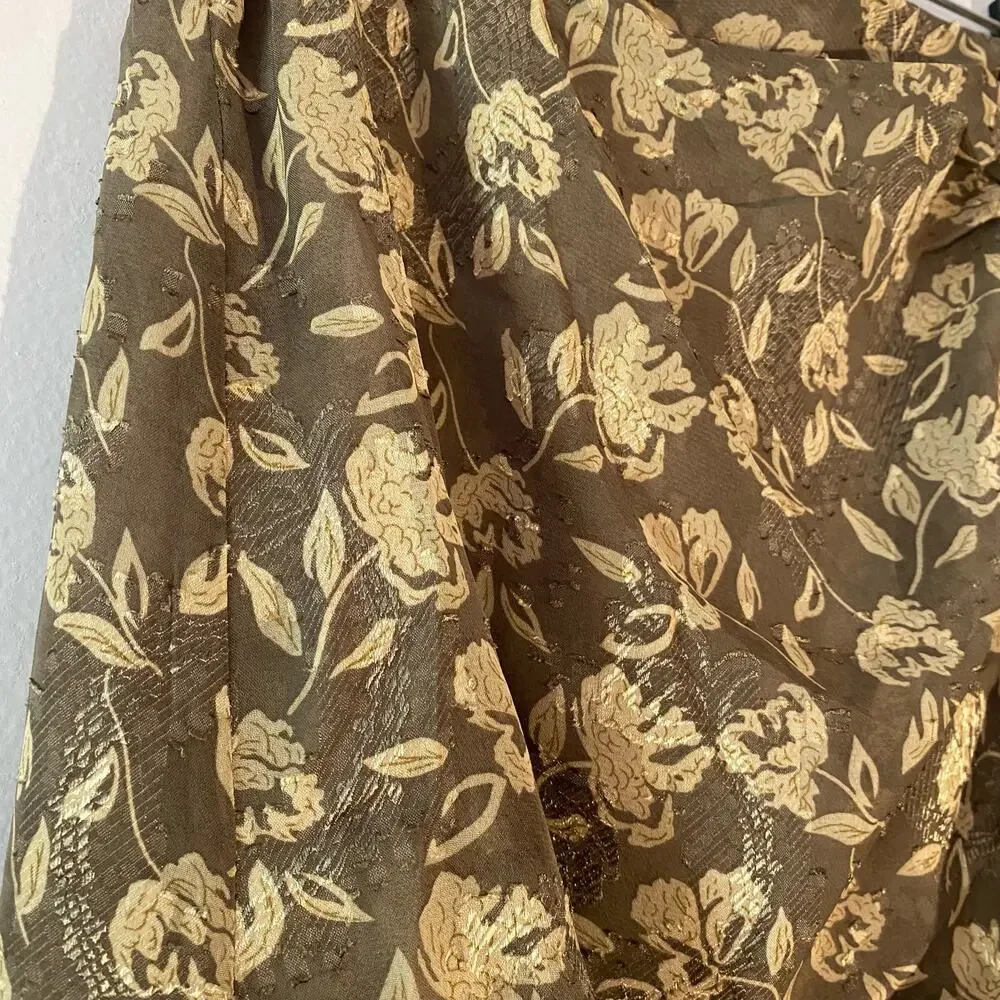 NWT En Saison Whimsical Floral Brown Daphne Ruched Midi Skirt Women size Medium